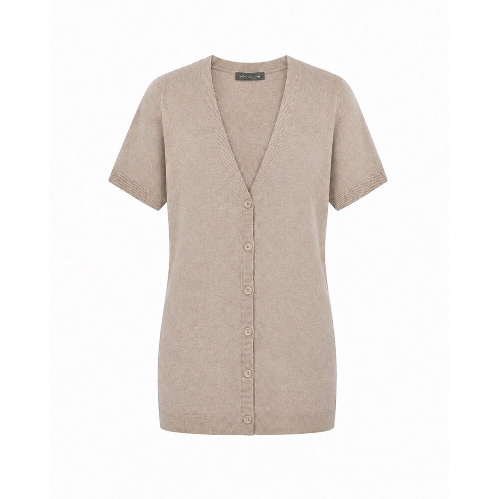 PIPPA Beige Shorts Sleeve Long Cardigan Knit Sweater